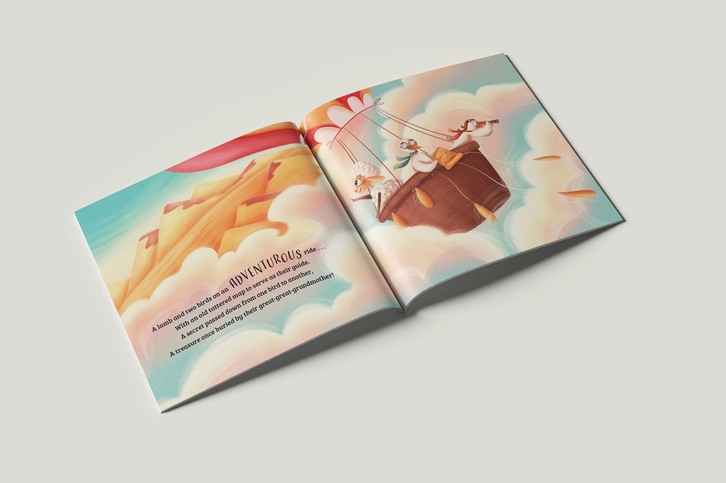 Lola Lamb and the TrickyTreasure in hot air balloon