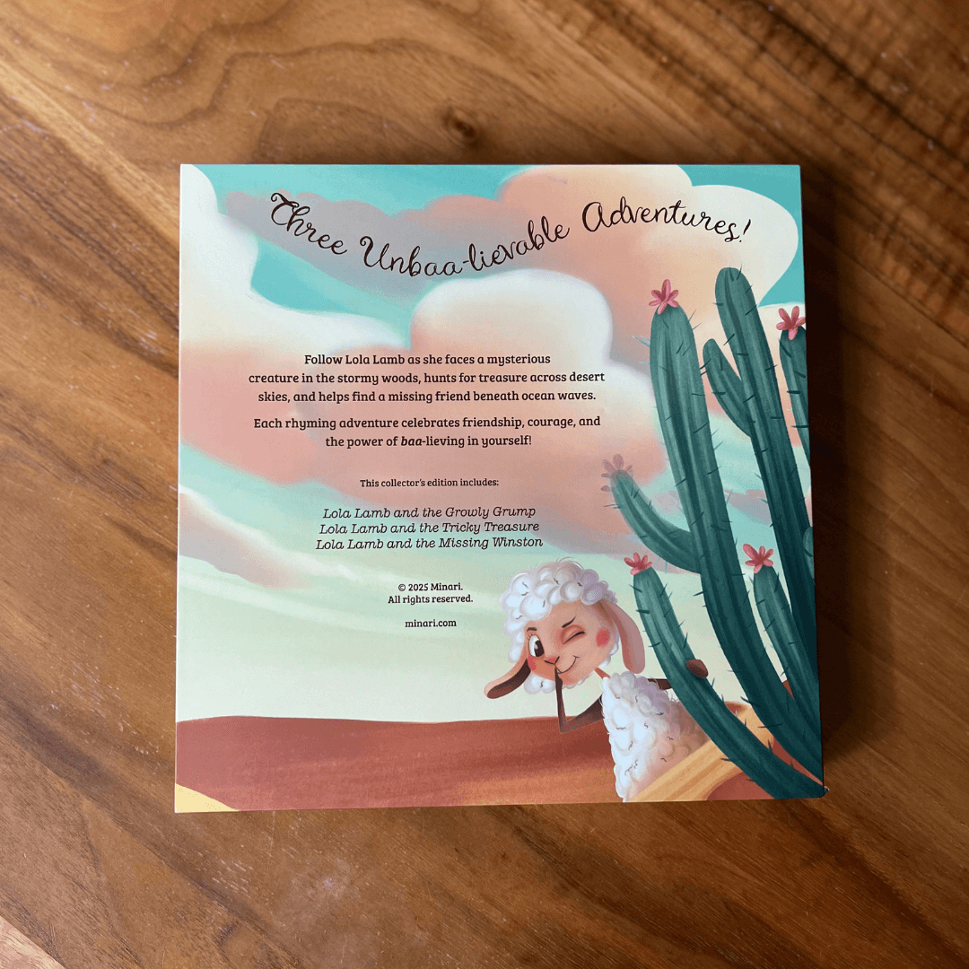 Lola Lamb Gift set back view on a wood background